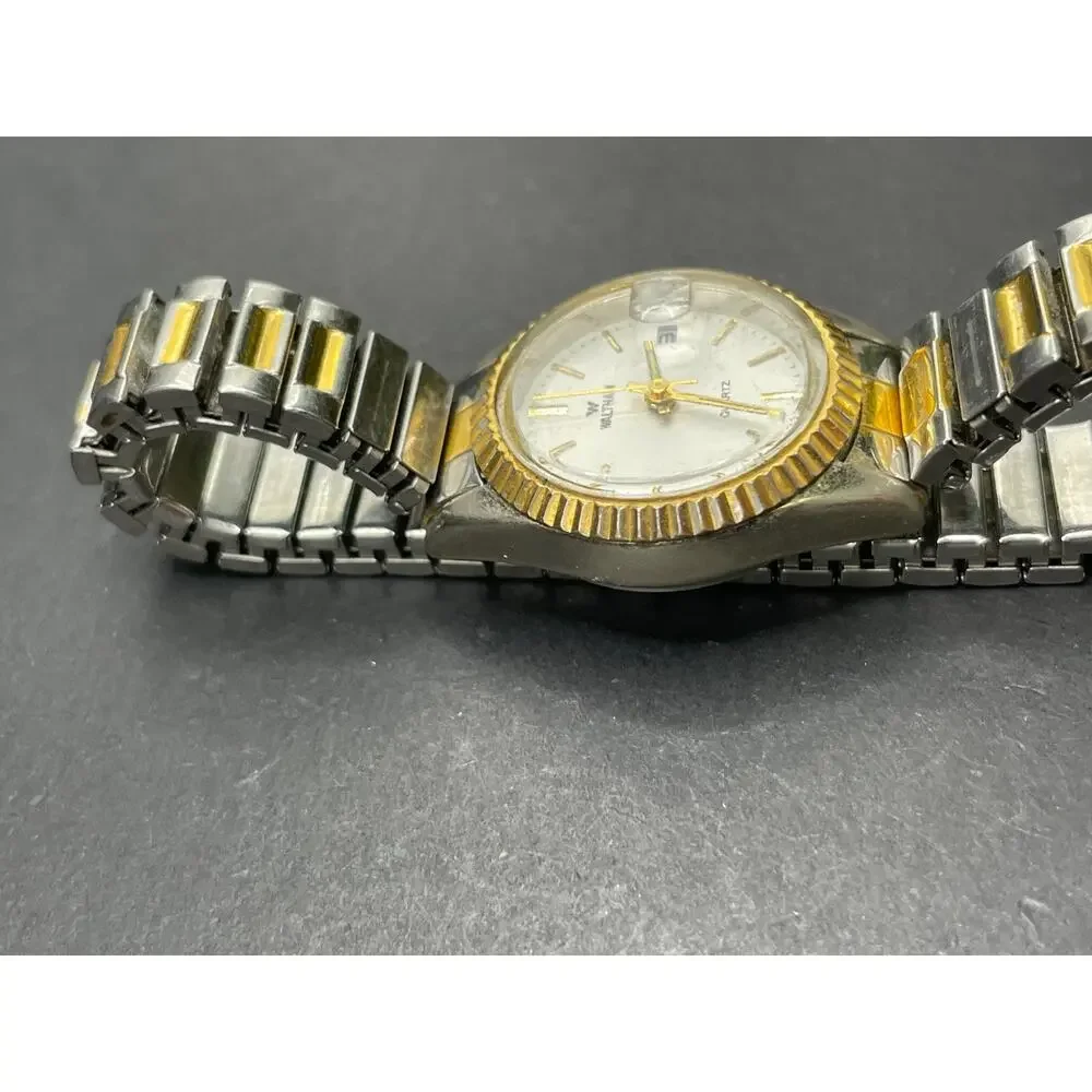 Waltham President Watch Men White Dial Two Tone Date Round 25MM Fluted Bezel